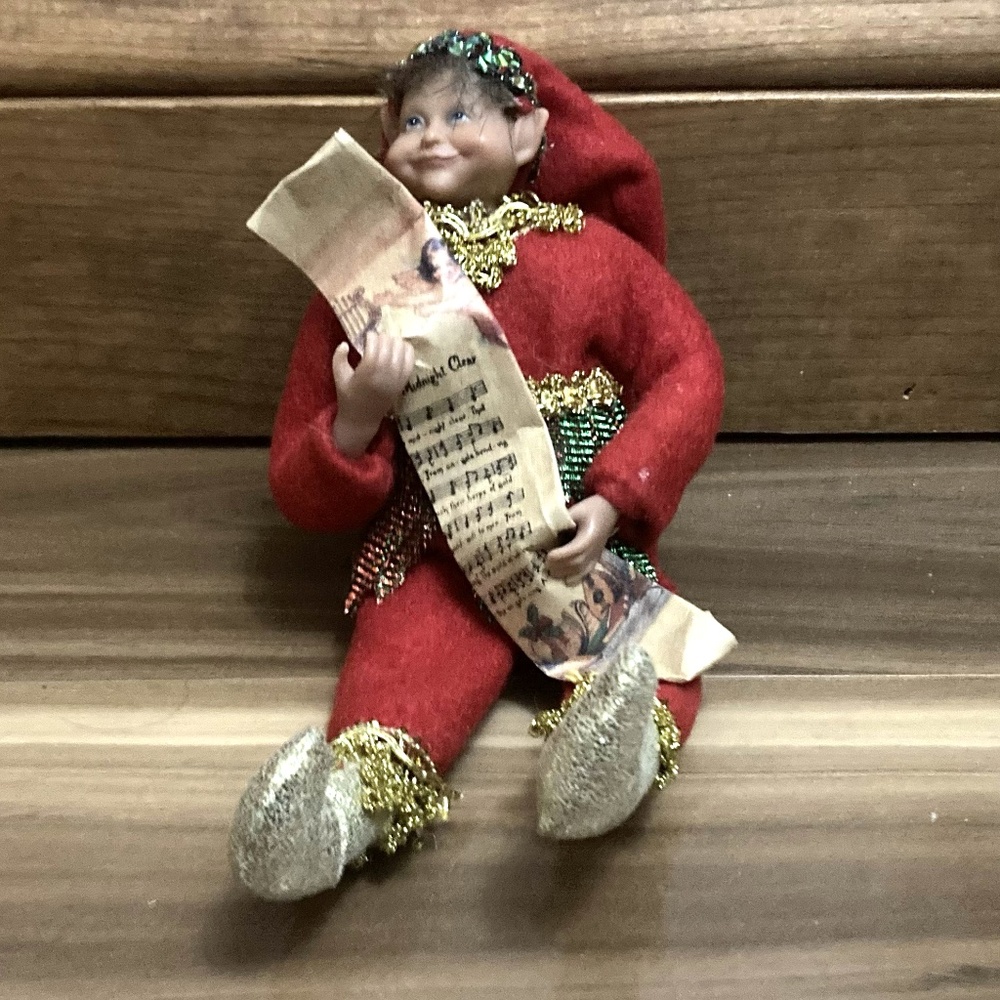Santa's Workshop Cloth Doll Ornament Holding Music Sheet # 96000